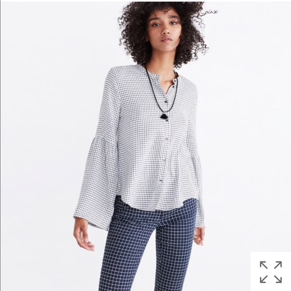MADEWELL NWT Bell-Sleeve Button-Down {Windowpane} - Picture 1 of 4